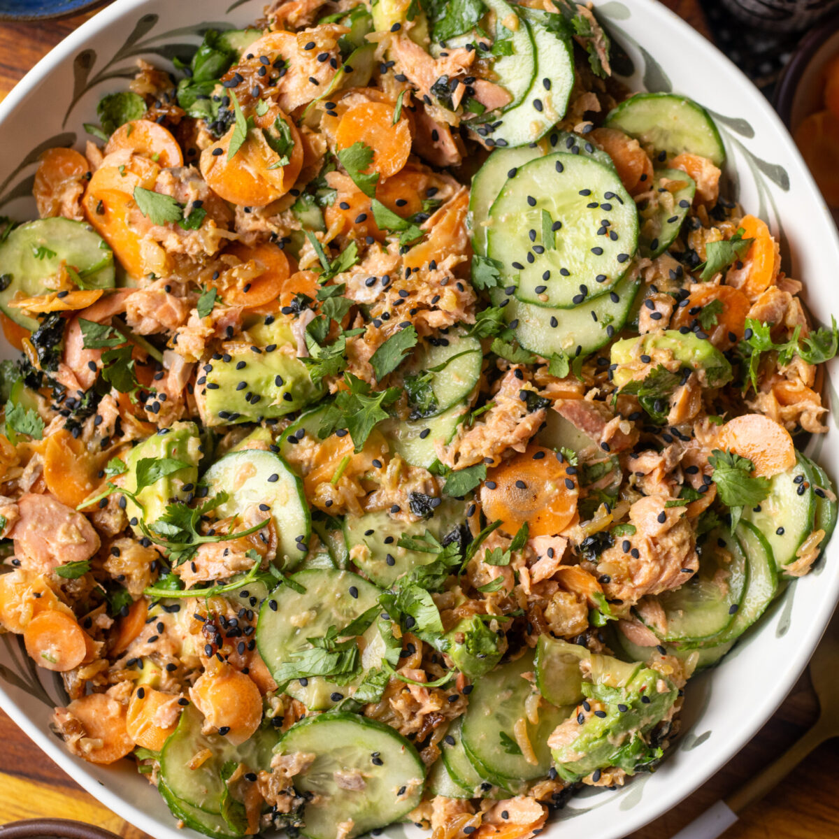 Crispy Rice Salmon Sushi Salad with Spicy Mayo Dressing