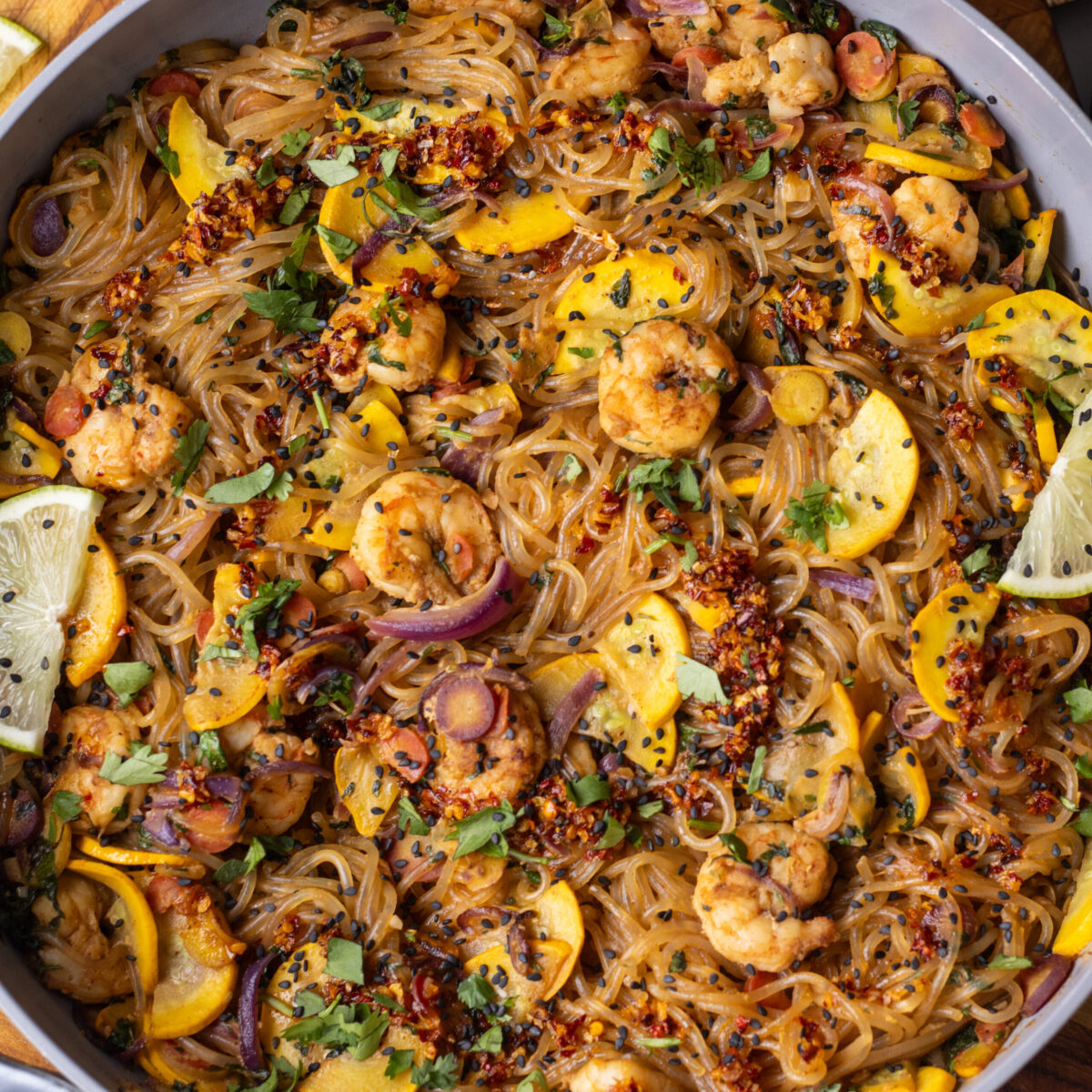 Summer Sesame Honey Shrimp Noodles