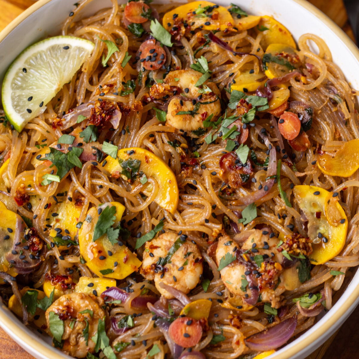 Summer Sesame Honey Shrimp Noodles