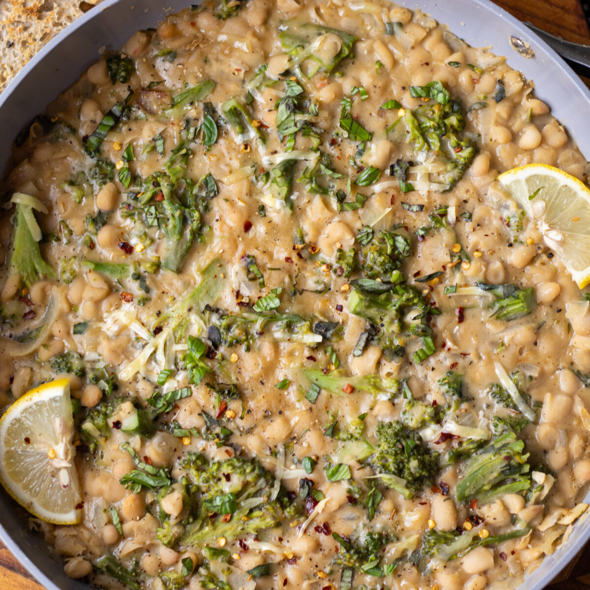 high protein broccoli cheddar beans